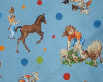 SALE : American Jane Peas and Carrots Farm Animals Children Blue moda fabrics FQ or more