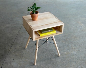 Mid Century Modern Inspired Maple Box Joint Side Table w/ Dowel Legs
