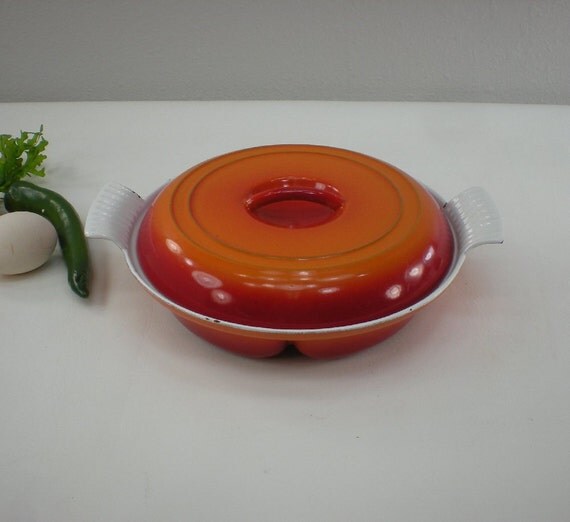 Descoware Belgium Cherry Flame Enamel Cast Iron 3 Divided