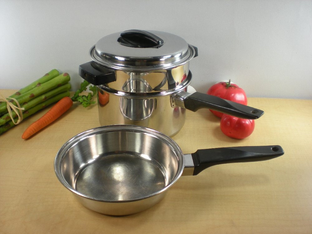 Flint Ekco Stainless Double Boiler Pot Pan Skillet Combo