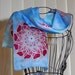 Hand painted Silk scarf Abstract dalia floral in blue, pink, red and golden brown