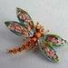 Vintage Dragonfly Brooch - Rhinestone Signed ART in Pastel Enamel