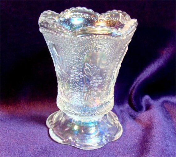 Vintage White CARNIVAL Glass Footed Toothpick HOLDER
