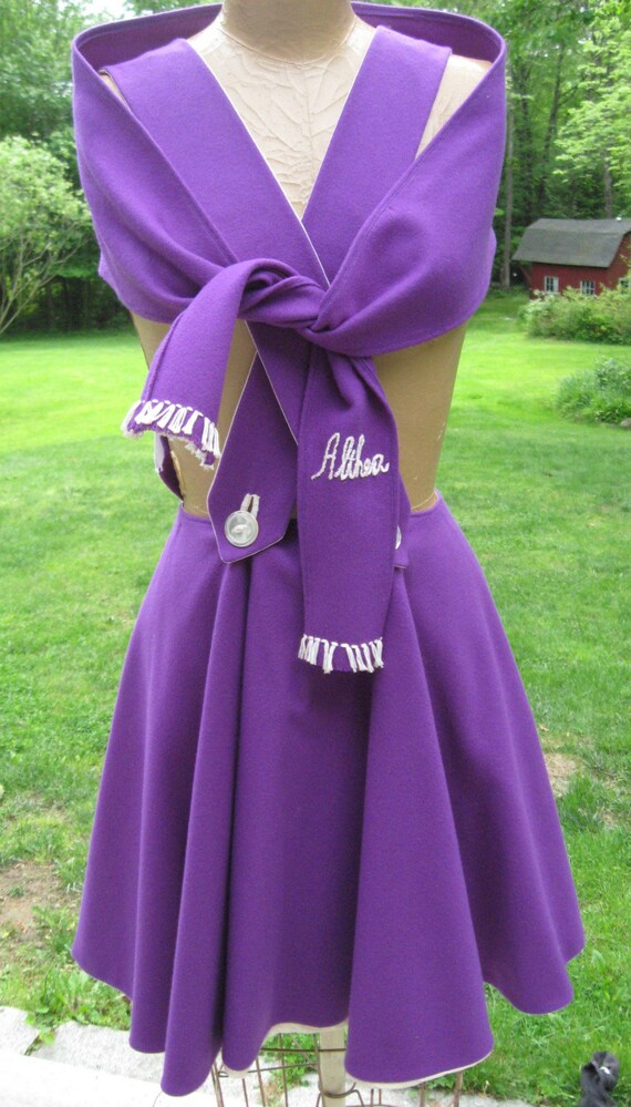 Cheerleader Outfit 3pcs Rah Rah Ziss Boom Bah Purple Power 50's Big Skirt and Bloomers Original Vintage