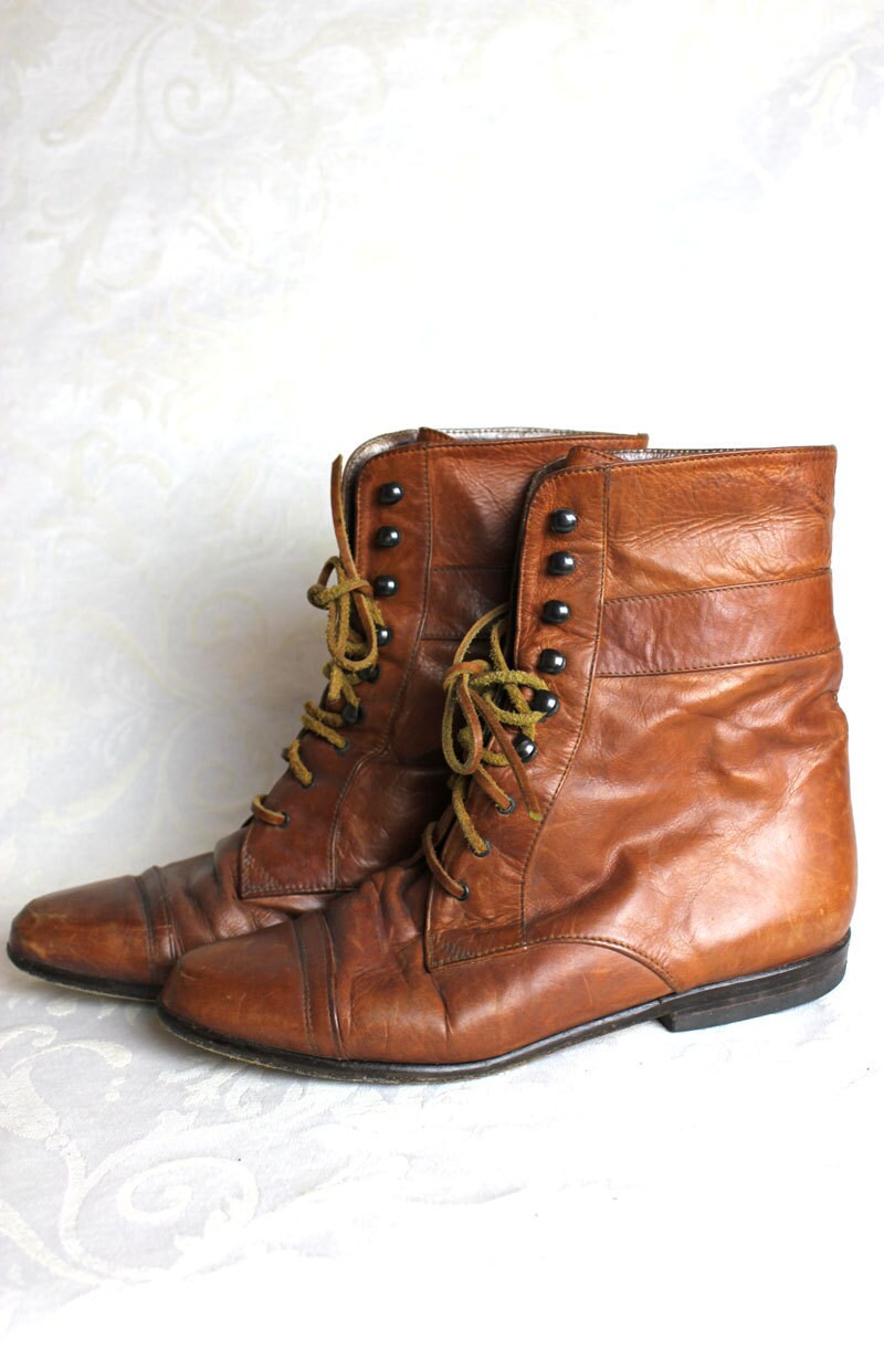 white lace up granny boots