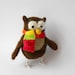 sale, needle felted owl , plush owl ornament, felted bird, brown wool, rainbow, soft sculpture owl called Oswald