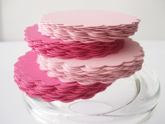 Scalloped Circles (2.0 Inches) in Hot Pink and Pink paper Textured Cardstock, Set of 50 A268