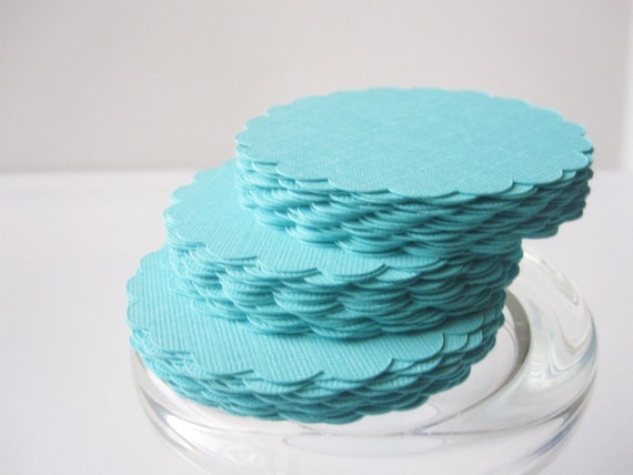 Circle Die Cut, Scalloped Circles (3.0 Inches) in Teal paper Textured Cardstock A38 Il_570xn