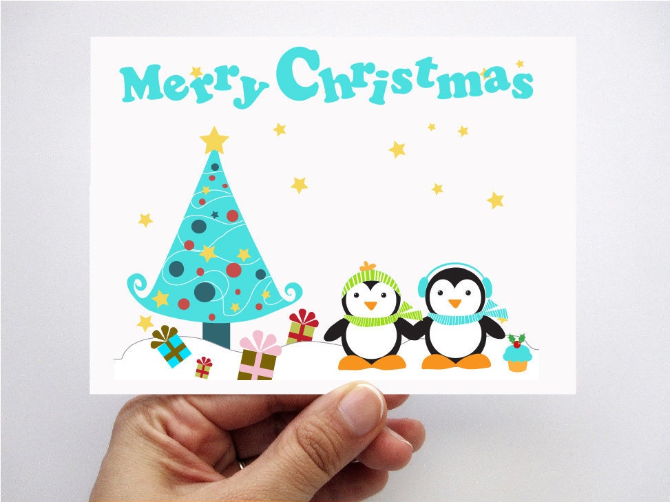 Penguin Christmas cards printed cards Kids cards Merry