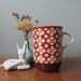 Vintage Red Blossom Mug Ceramic Made in Japan Batik Pattern UNIQUE 1960s ADORABLE