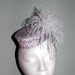 Mini Pillbox Fascinator- Silver Crushed Velvet and White Ostrich Feather and Rhinestone