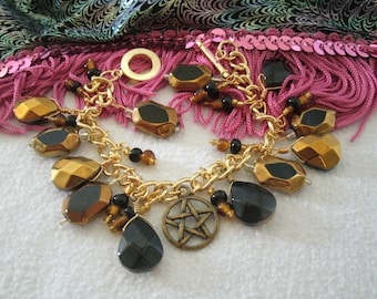 Pentacle Charm Bracelet, wiccan jewelry pagan jewelry wicca jewelry witch jewelry witchcraft pentagram magic gothic metaphysical occult