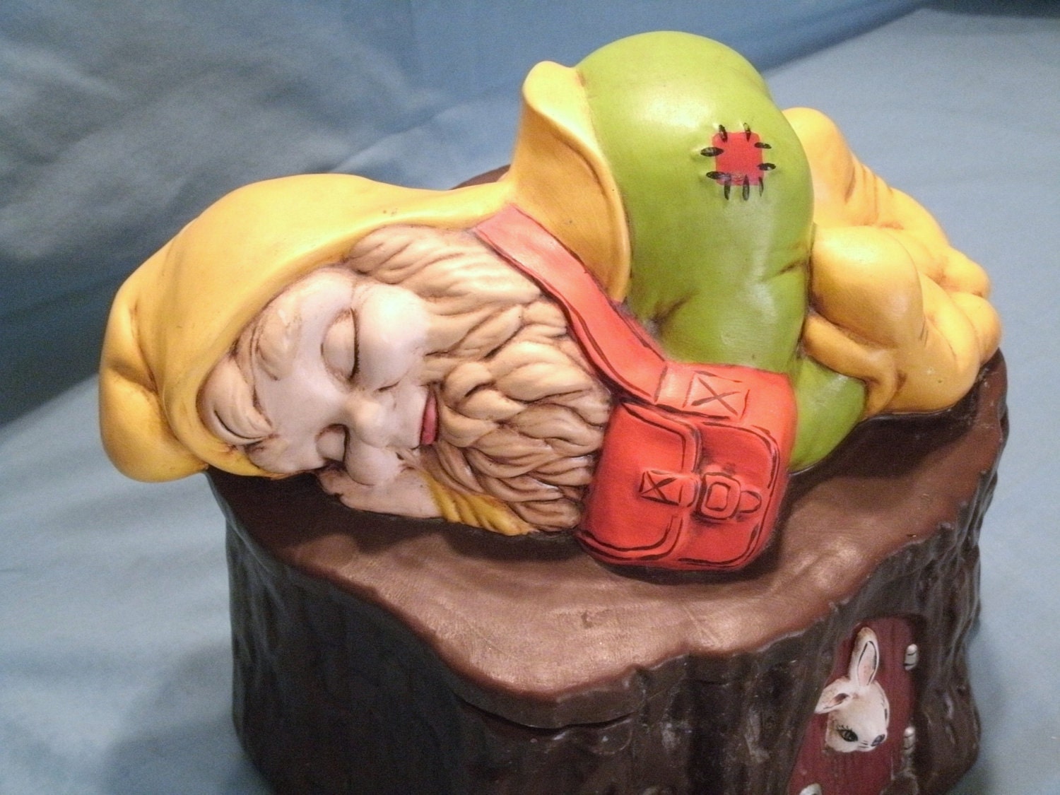 Vintage Sleeping Gnome Ceramic Cookie Jar elf elven