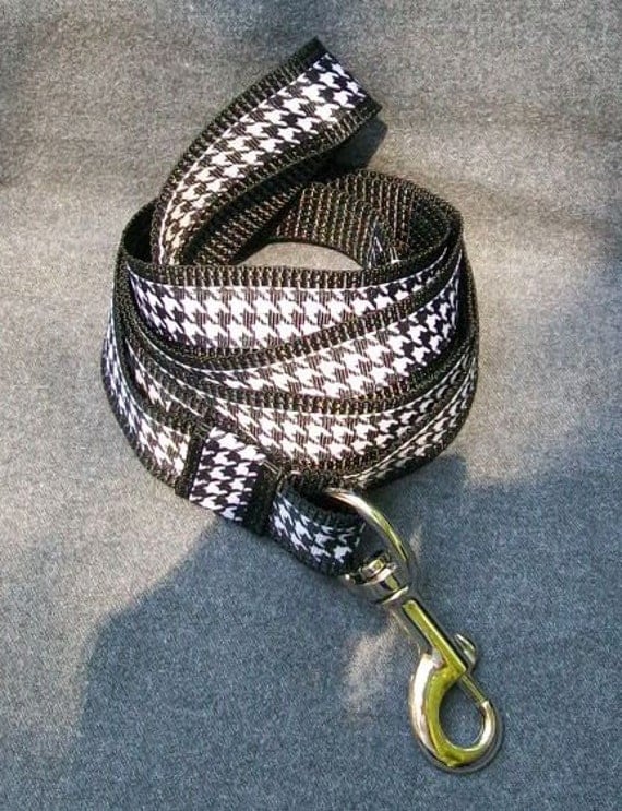 Dog Leash Black White Houndstooth Print 5 Foot