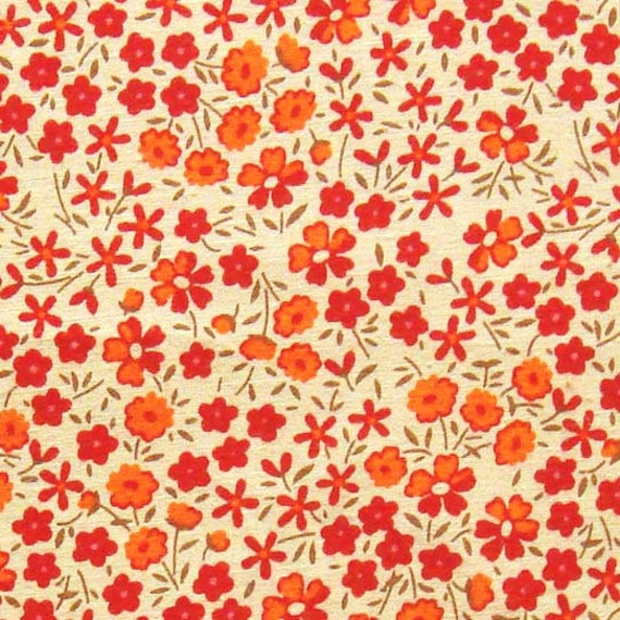 Cotton Fabric Print tiny orange and red flowers on by pallavik