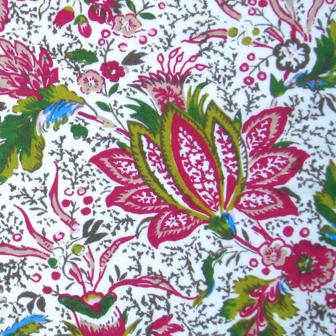 Cotton Fabric Print Pink and Green Indian Style Floral Print