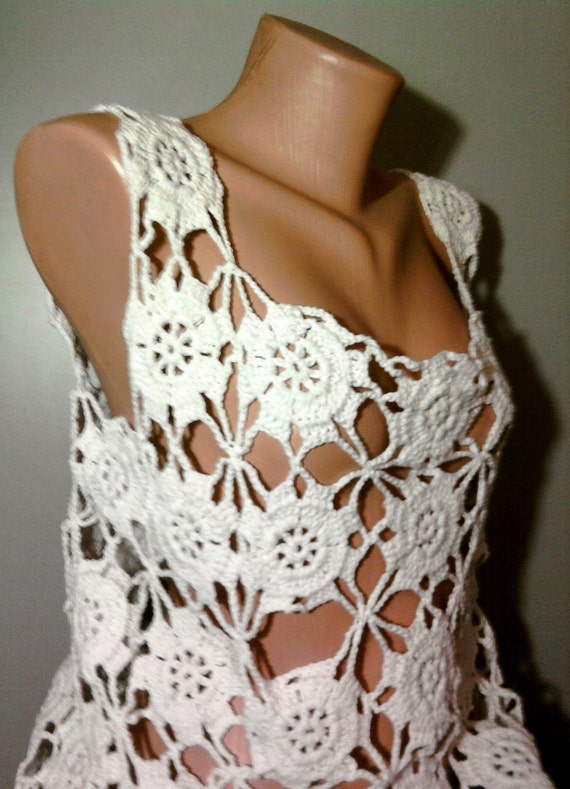 Cotton White Crochet Top Mini Mini Dress Swimsuit cover up