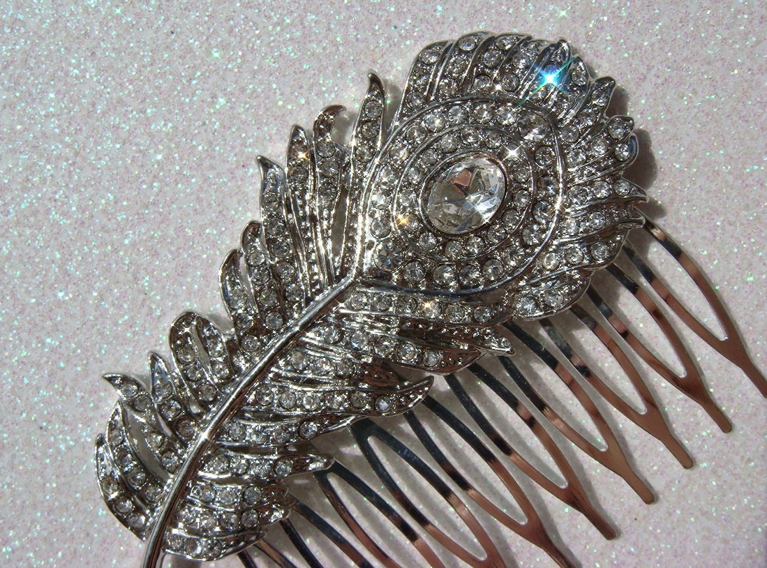 Peacock Rhinestone hair comb / crystal wedding hair by misunbridal