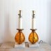 Vintage Table Lamps Amber glass with marble bases pair of lights Retro home decor
