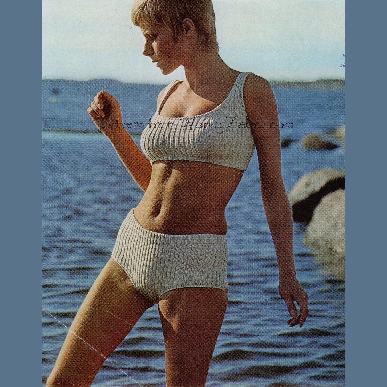 Vintage Knit Pattern 198 PDF Ribbed Bikini From WonkyZebra.