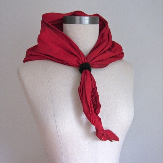 Vintage 1930s BOY SCOUTS Red NECKERCHIEF with Satin Cord Slide