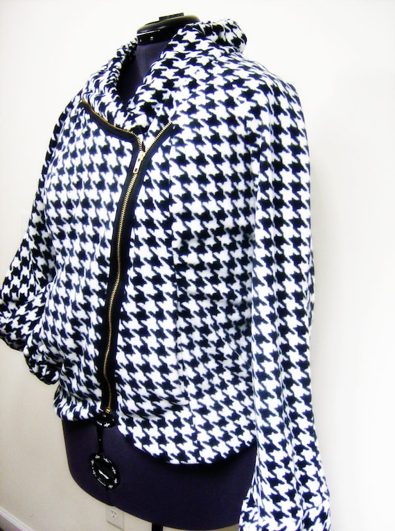 Womens Houndstooth Jacket w/ Exposed Zipper Size XL