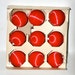 Red vintage christmas bulb ornaments - glass covered with satin thread 50s retro
