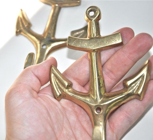 Nautical Anchor Coat Hooks Brass Vintage by Pamplepluie on Etsy