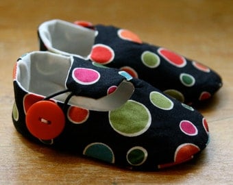 Black and Multi Color Polka Dot Baby Shoes - Last Pair, Ready to Ship