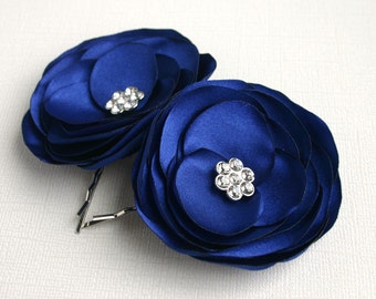 Navy Blue Floral Hairpieces, Blue Flower Hair Pins, Navy Blue Bridesmaid Hair Pieces, Flower Girl Hair Clips, Bridal Accessory, Hairpins