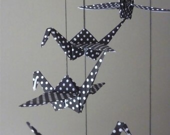 Origami Crane Mobile Children Decor Baby Mobile Nursery Home Black White Polka Dot Birds Classic - Eco Friendly