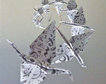 Origami Crane Mobile Children Decor Baby Mobile Art Mobile Nursery Home Decor Music White Teacher - Eco Friendly