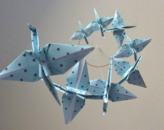 Origami Crane Mobile Baby Mobile Children Decor Eco Friendly Art Mobile Baby Nursery Home Unique Nature Blue Birds