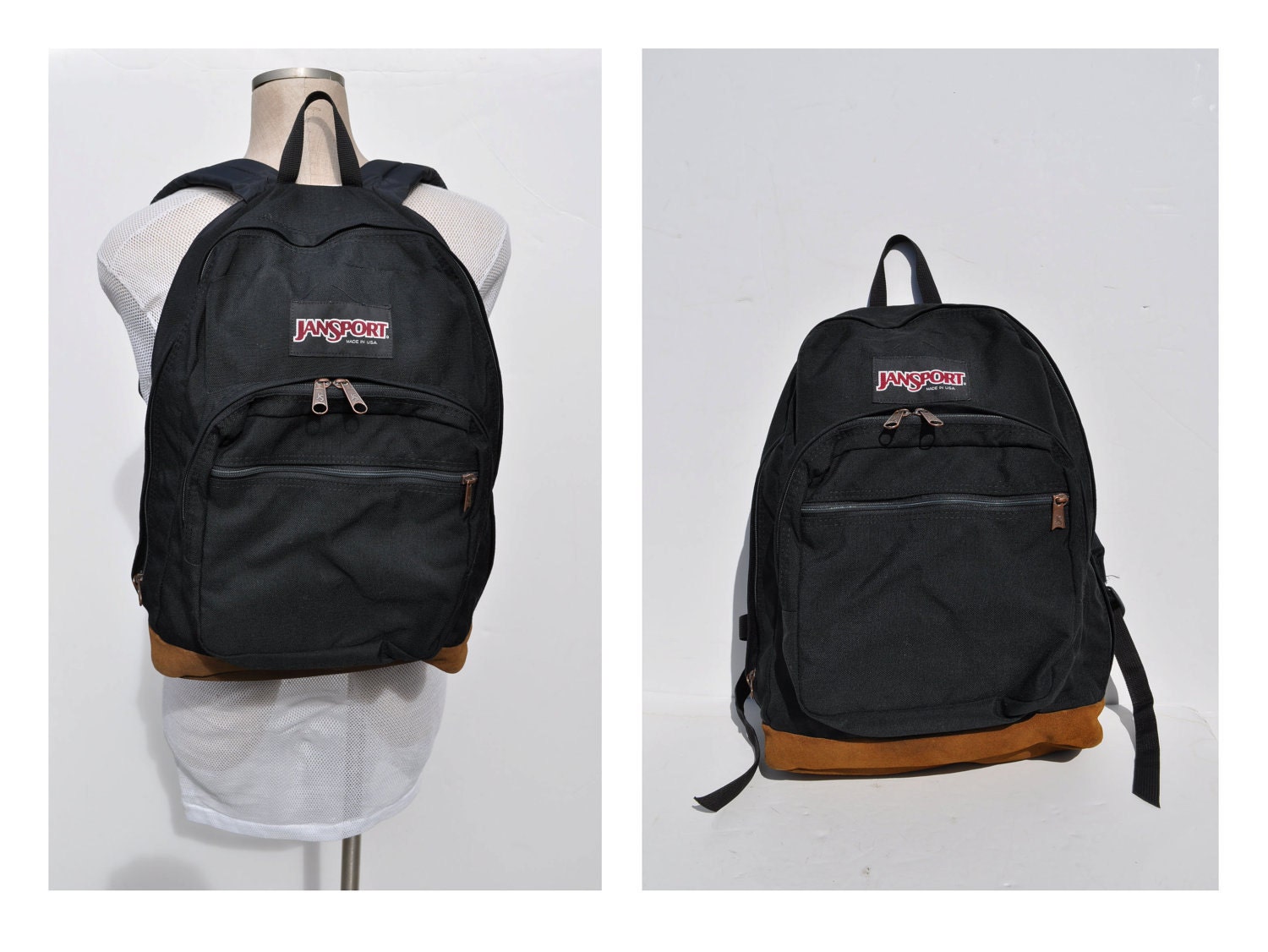 vintage backpack with leather bottom black JANSPORT carry on