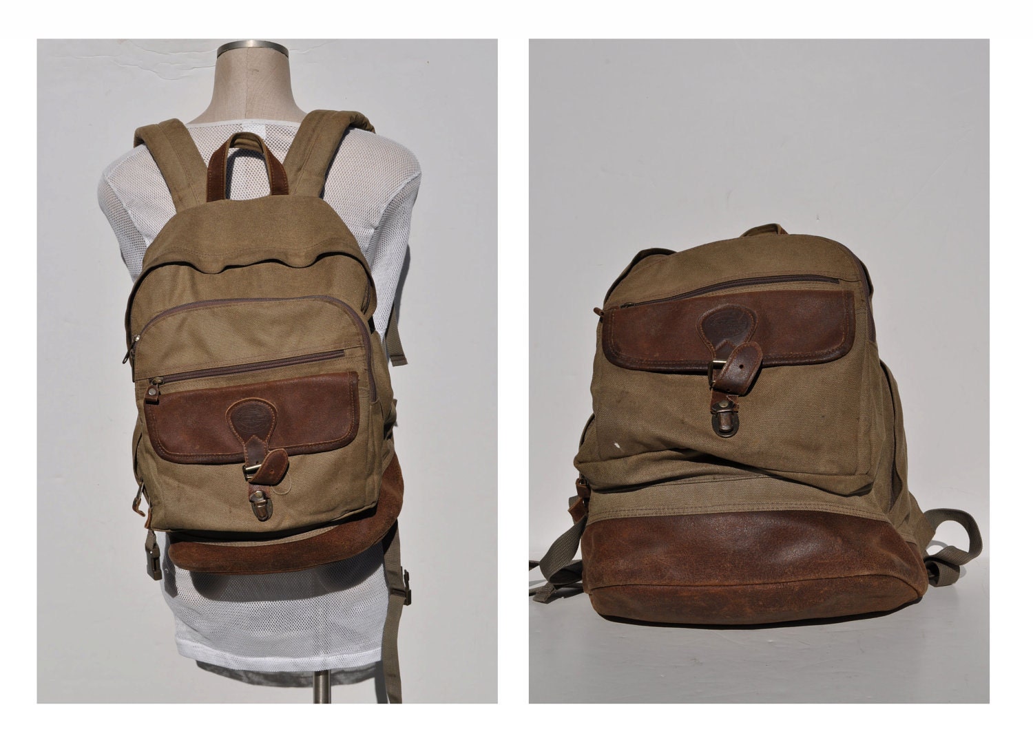 vintage backpack with leather bottom EDDIE BAUER carry on