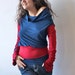 Long sleeved top, jersey blouse, draped shirt, color block top, cowl neck blouse, long sleeved tunic top, women top, blue and red top