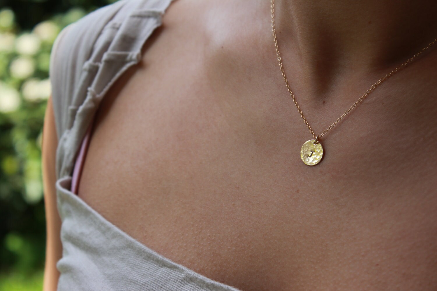 SOLID 14K GOLD disc Necklace gold initial charm by BlueSunflowers