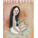 SALE folk art tattoo girl original whimsical bird painting on 8x10 inch canvas board - Whisper