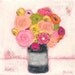 Folk art painting whimsical art flowers vase Mixed media original painting 8x8 inch canvas - Bohemian Blush