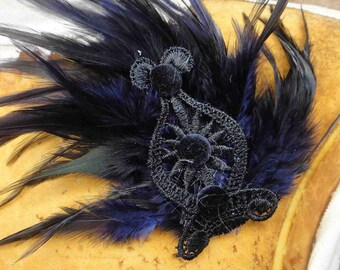 Black and purple color feather applique 100 % handmade 1 pieces listing