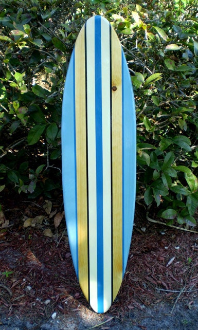 Blue Tropical Classic Pinstripe Style Longboard Surfboard Wall Art ...