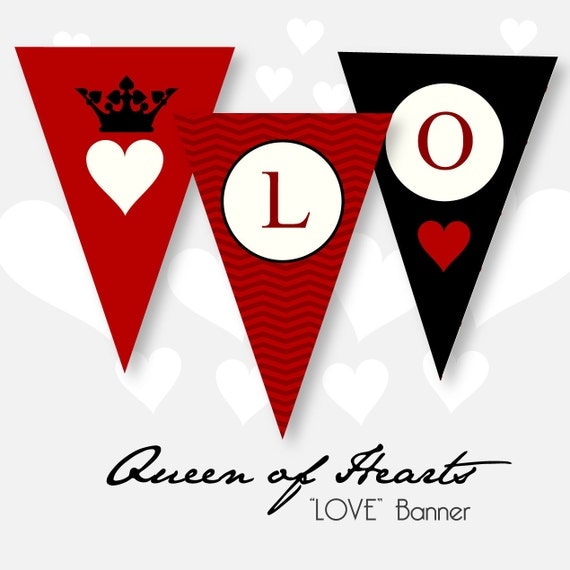 Items similar to Queen of Hearts Valentine LOVE Banner ...