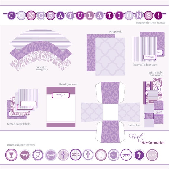 First Communion, Baptism or Confirmation Printable Party Lavender Il_570xn