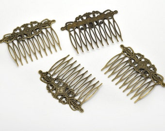 10pcs WHOLESALE Hair Comb Supply - Blank Hair Clips - Filigree Hair Comb Antique Bronze Hair Comb - Bronze Vintage DIY Hair Supply Craft C36