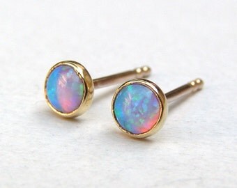 Opal Studs Earrings, 14k Solid gold Earrings, Opal Studs, Opal Earrings, Handmade stud Earrings, Girl's gift, birthday gift, mom gift