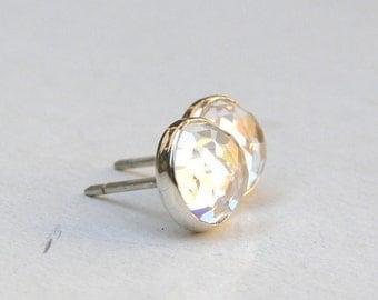 Fine Silver earrings white Topaz silver studs post earrings Similar diamond earrings studs 8mm - Gift for teacher