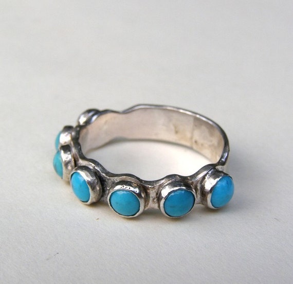 Silver ring with turquoise stones size 7.5 by OritNaar on Etsy