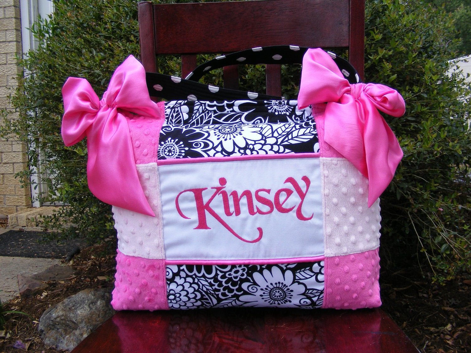 Hot Pink n Light Pink Minky Dot Girl Diaper Bag by diaperbags