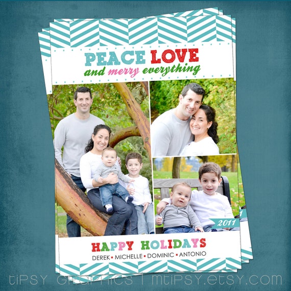 Peace. Love. & Merry Everything. Holiday Photo Collage for 1 or more photos. Any colors and text by Tipsy Graphics Il_570xn