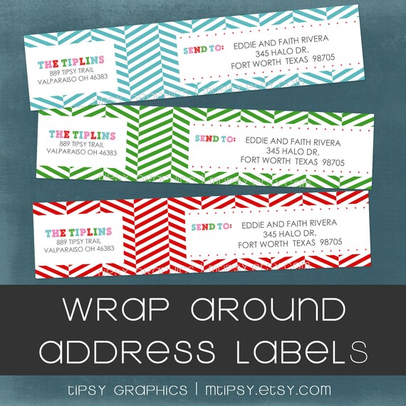 Christmas Herringbone Wrap Around Address Labels. Fun & Colorful Holiday Labels by Tipsy Graphics. Il_570xn